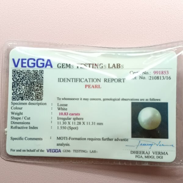 South Sea Pearl 10.83 Carat/ 12.00 Ratti certificate