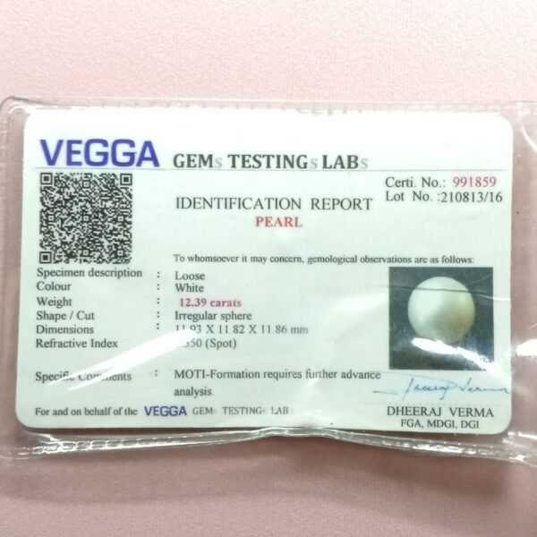 South Sea Pearl 12.39 Carat/ 13.50 Ratti certificate