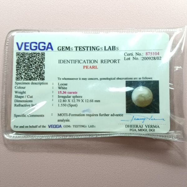 South Sea Pearl 15.36 Carat/ 17 Ratti certificate