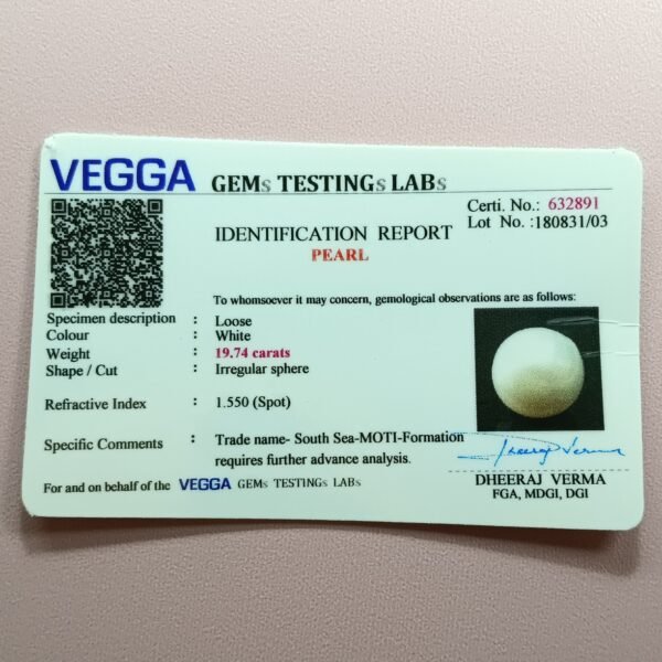 South Sea Pearl 19.74 Carat/ 21.50 Ratti certificate