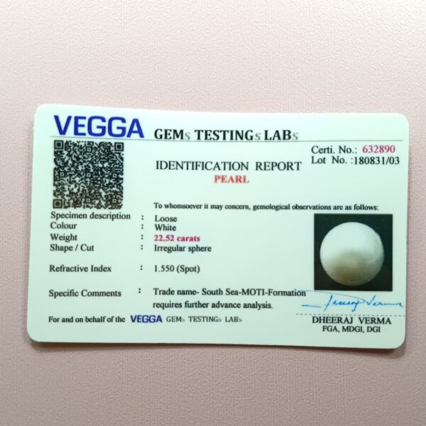South Sea Pearl 22.52 Carat/ 25.00 Ratti certificate