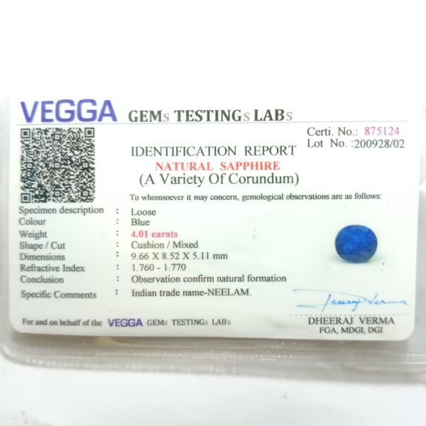 natural blue sapphire stone, sri lanka neelam certificate