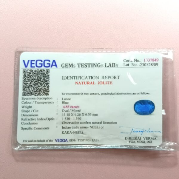 5.25 ratti neeli iolite certificate