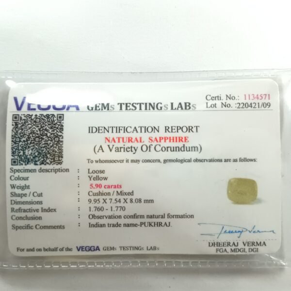 yellow sapphire srilankan certificate