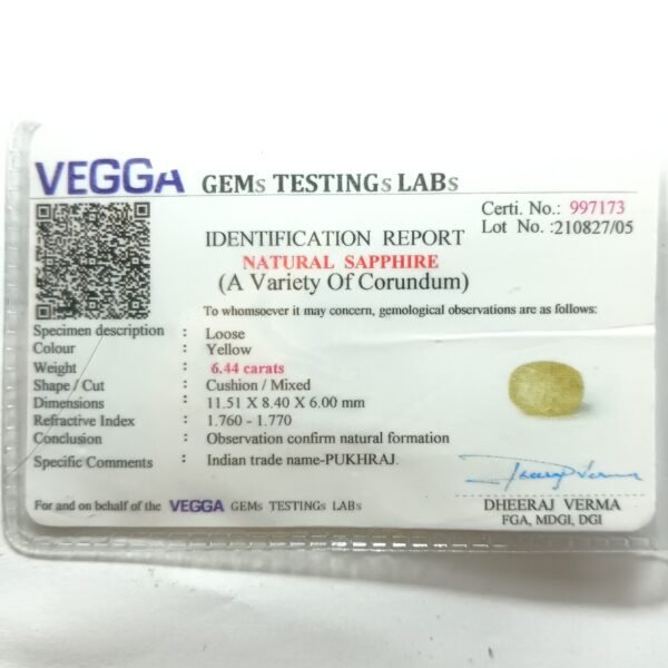 ceyloni yellow sapphire, pukhraj certificate