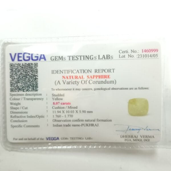ceyloni yellow sapphire, pukhraj certificate