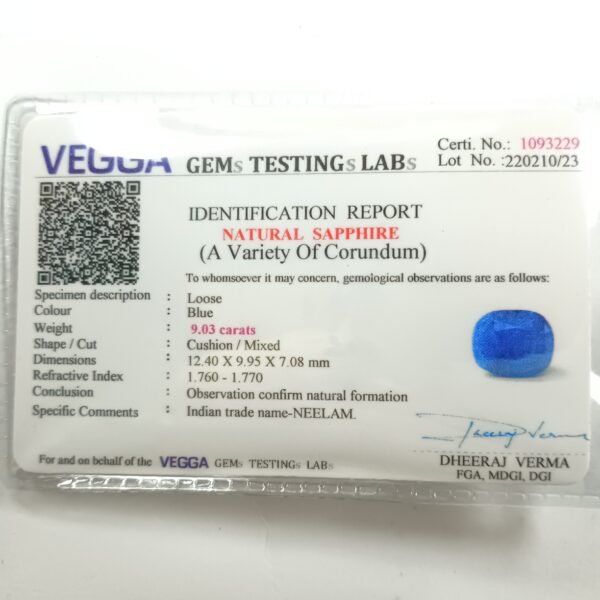 natural blue sapphire stone, sri lanka neelam certificate