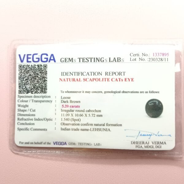 Cats Eye 5.50 Ratti certificate