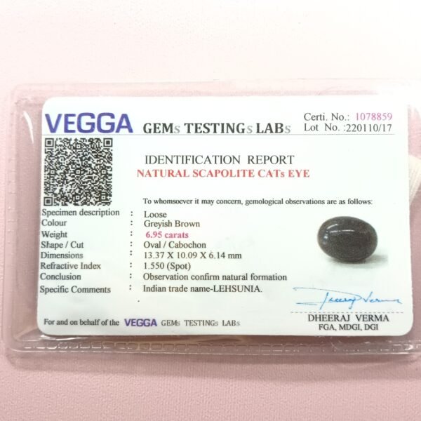 Cats Eye 6.95 Carat/ 7.50 Ratti certificate