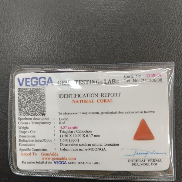Moonga 4.57 Carat/5 Ratti