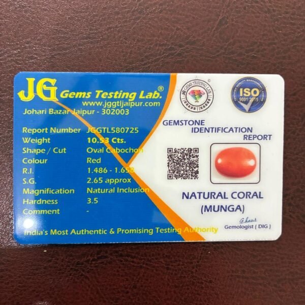 certificate 10.53 carat coral - gemadda