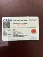certicate of red oval coral gemadda 9.20 carat
