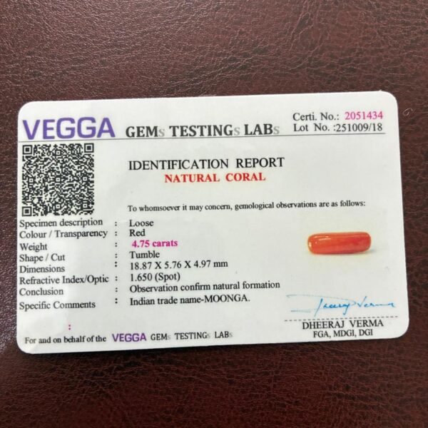Certificate of red coral- GA1430