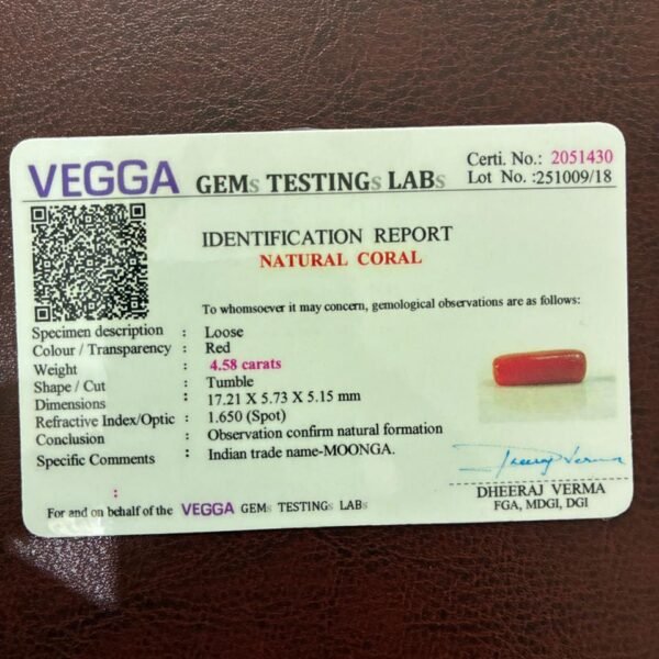 Certificate of red coral- GA