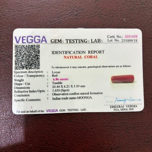 Certificate of red coral- GA