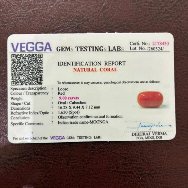 Certificate of red coral- GA