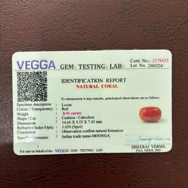 Certificate of red coral- GA8433