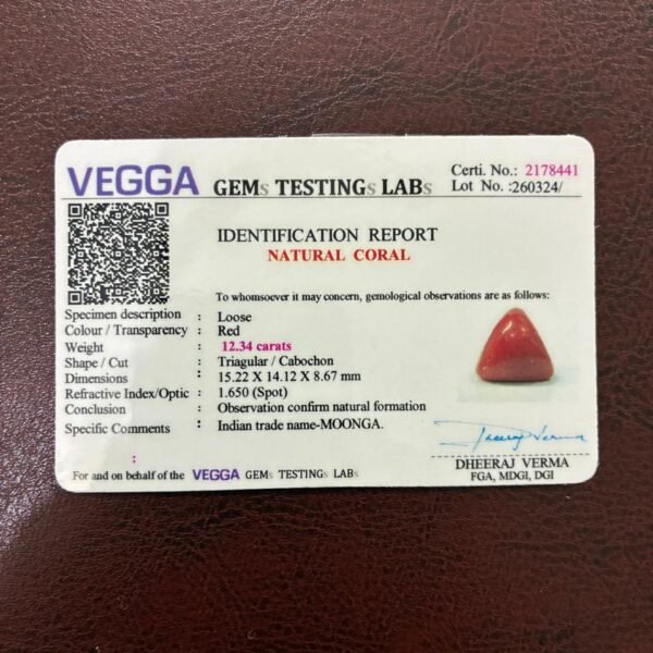 Certificate of red coral- GA8441