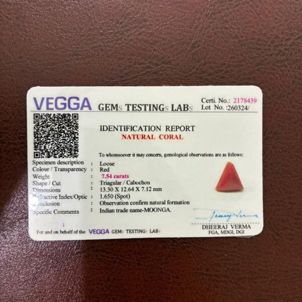 Certificate of red coral- GA8439