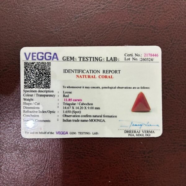 Certificate of red coral- GA8446