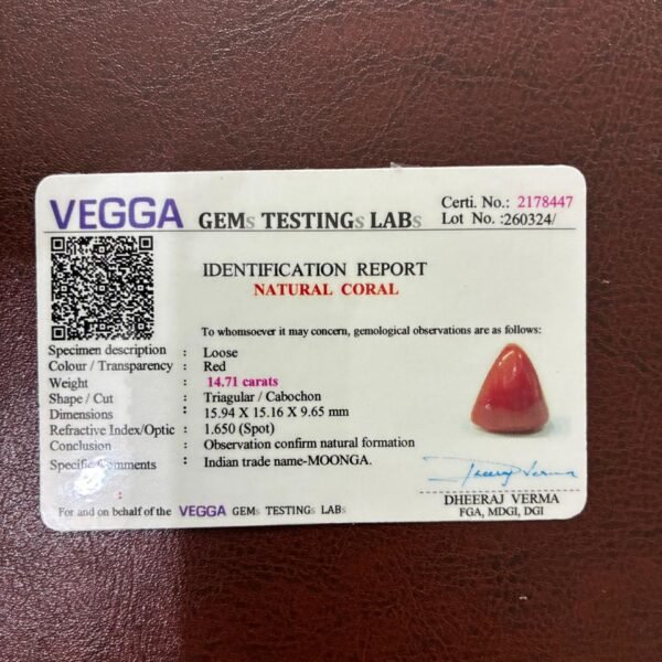 Certificate of red coral- GA8447