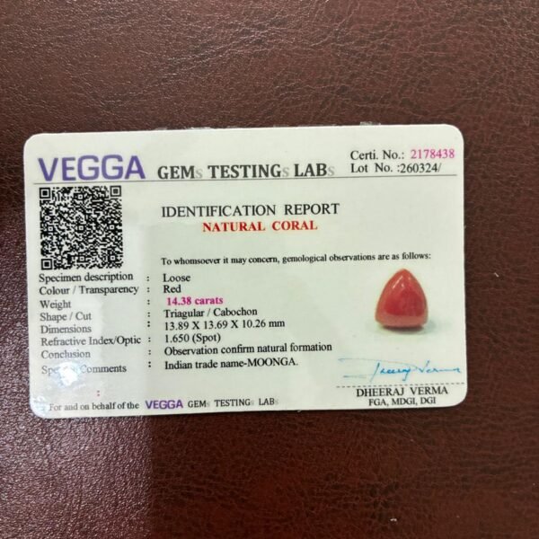 Certificate of red coral- GA8438