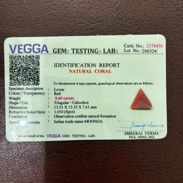 Certificate of red coral- GA8436