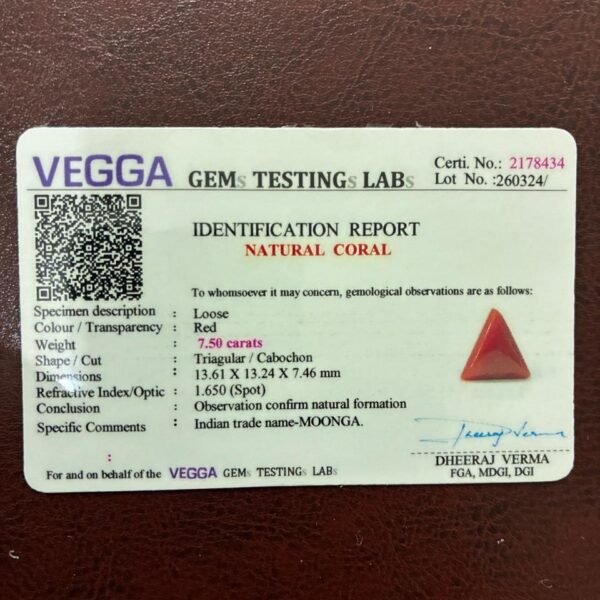 Certificate of red coral- GA8434