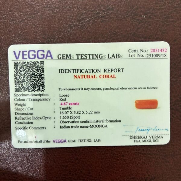 Certificate of red coral- GA1432
