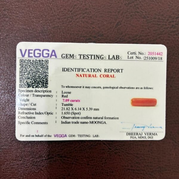 Certificate of red coral- GA1442