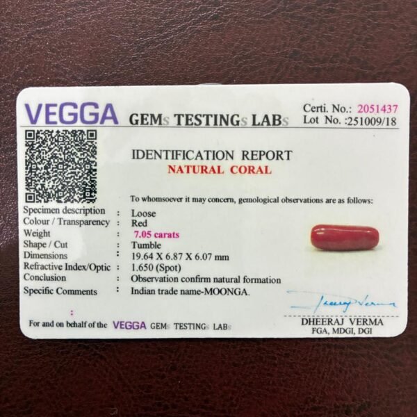Certificate of red coral- GA1437