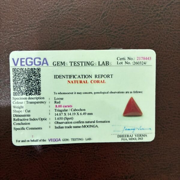 Certificate of red coral- GA8443
